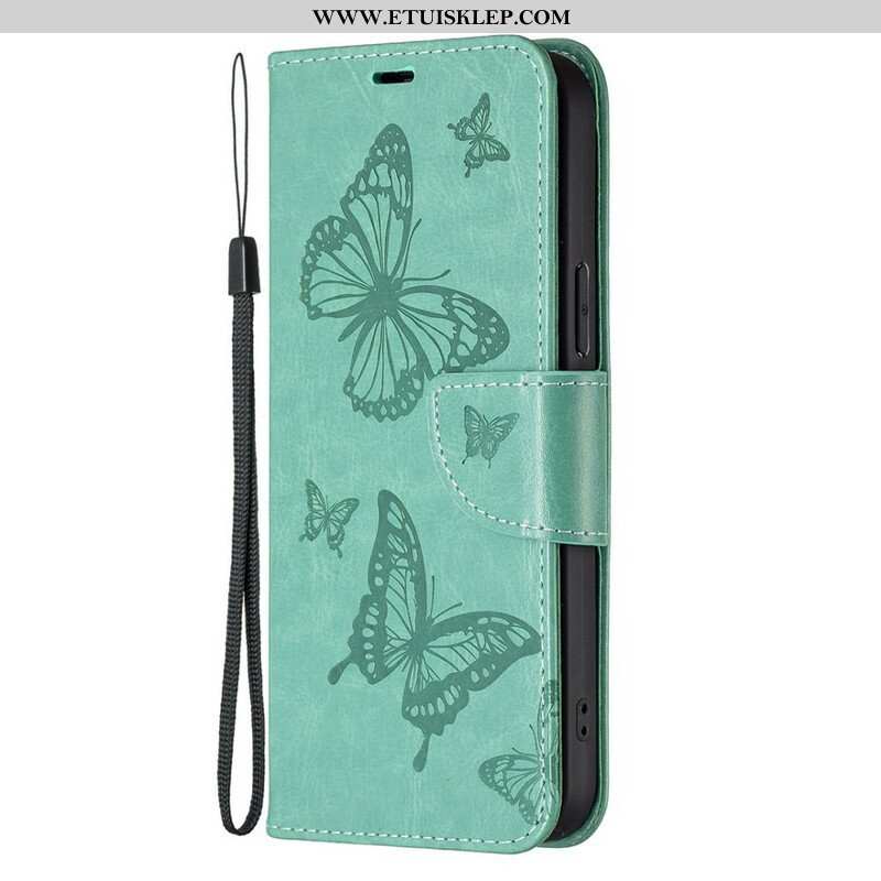 Etui Folio do iPhone 13 Pro z Łańcuch Paski Z Nadrukiem Motyli